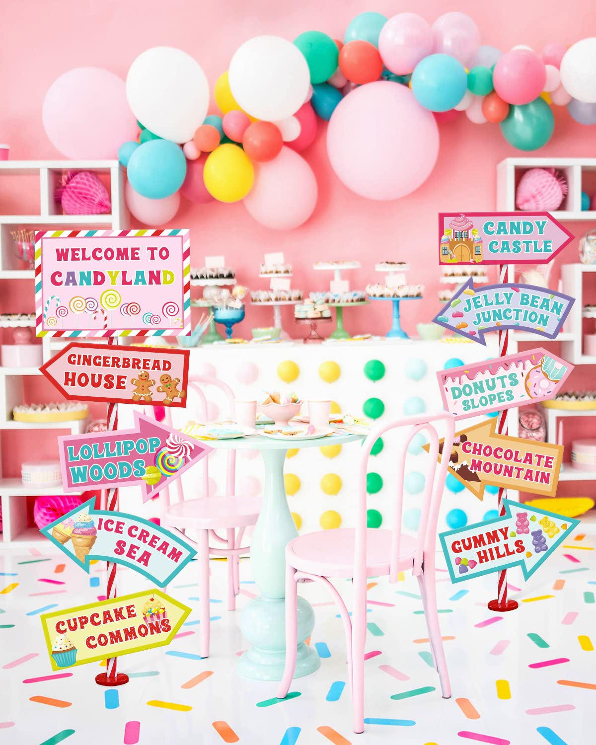 Huray Rayho 20 Pcs Candyland Party Decorations - Candy Land Party Signs - Welcome Candyland Birthday Party Photo Prop - Sweet Ca